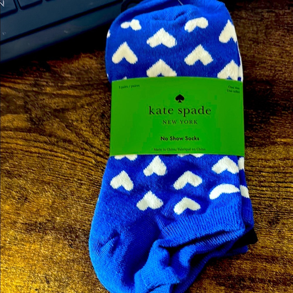 Kate Spade Blue and White Heart No Show Socks